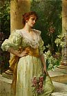 Holding Paintings - Woman Holding Irises by Conrad Kiesel